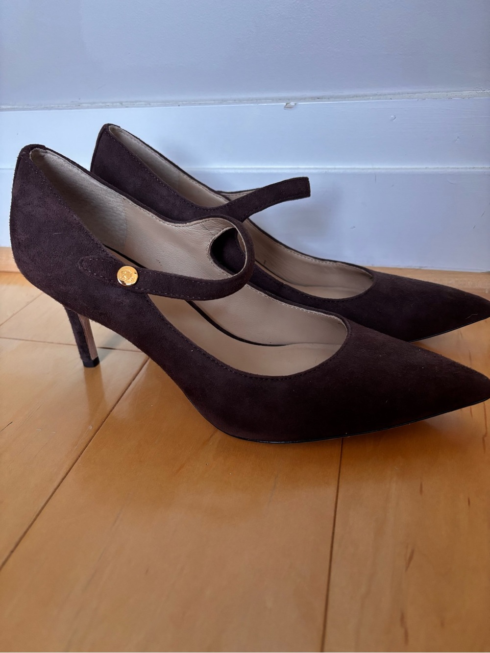 Lauren Ralph Lauren Dark Brown Suede Mary Jane Pointed Heels